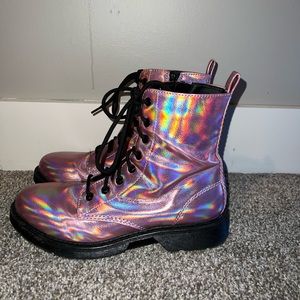 pink holographic boots